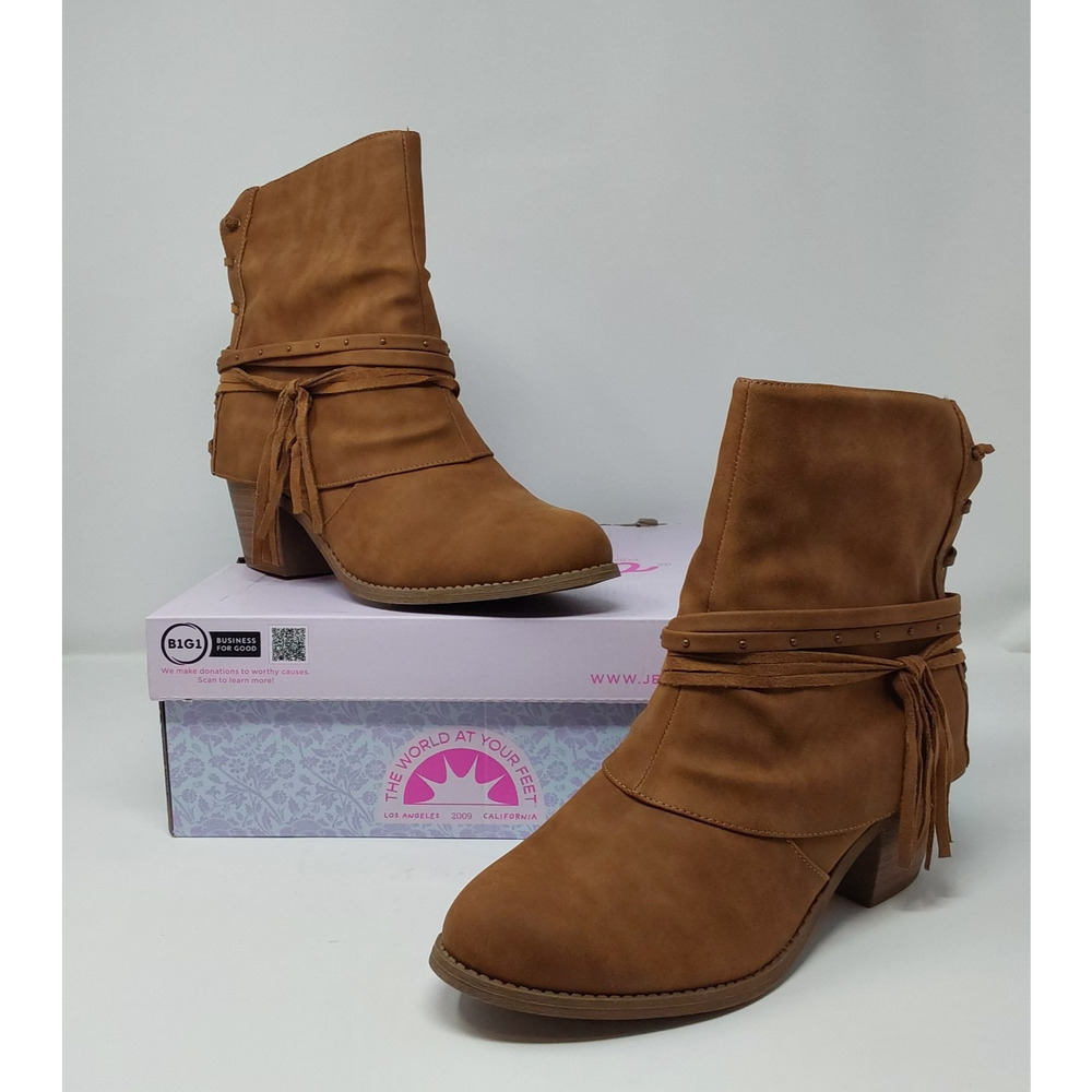 Jellypop Petra Tan Distress Ankle Boots Womens 10 Western Fringe Booties